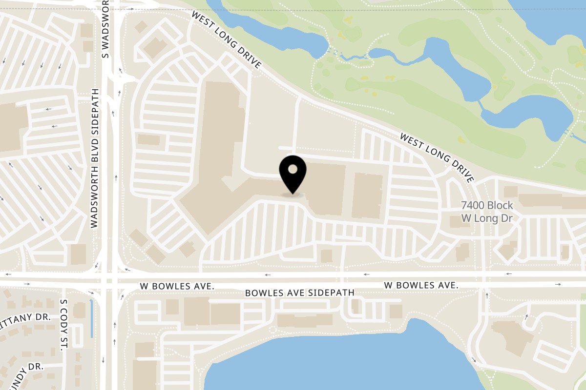 Map showing the location of Pho Saigon Basil Littleton on 8055 West Bowles Avenue in Littleton